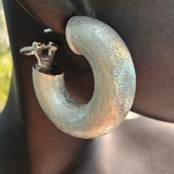 14 K White Gold, Electroform Women Earrings, Brashed, Made in Italy - Picture 12 of 14